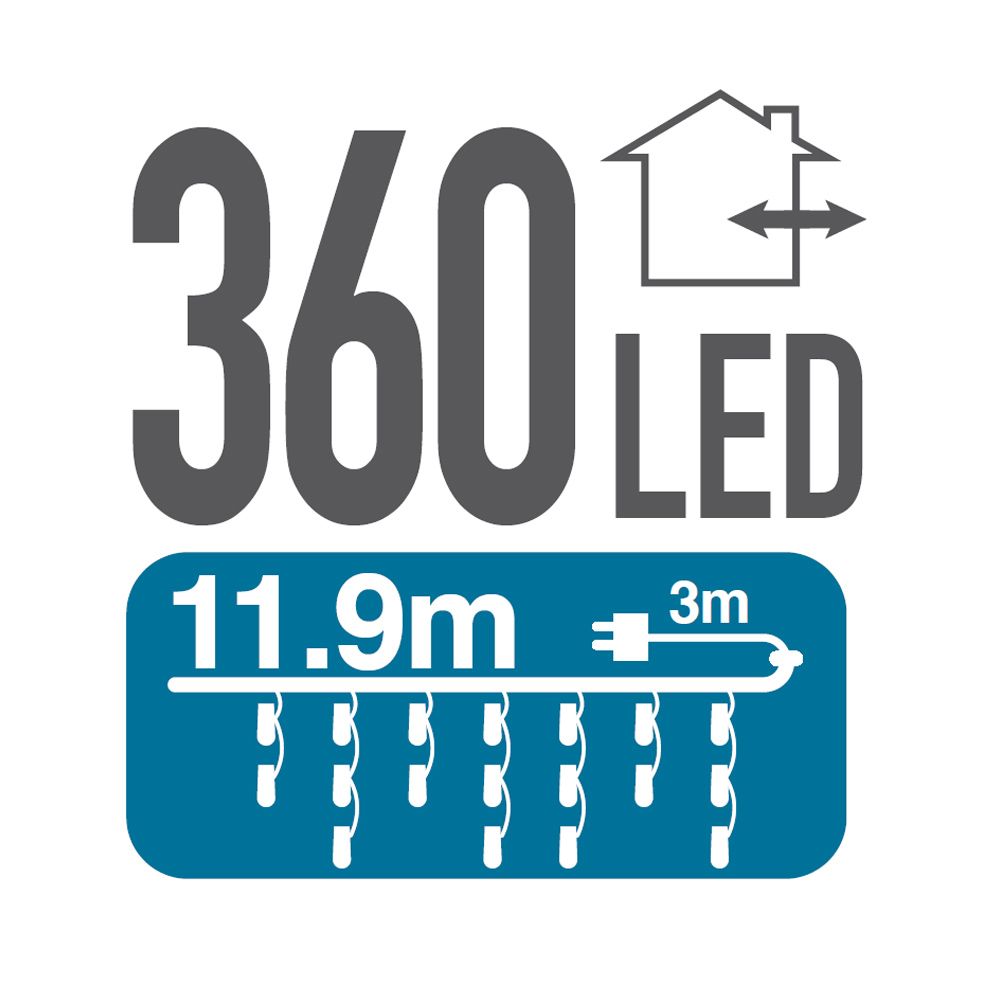 360 LED lempučių girlianda-varvekliai TROLLA
